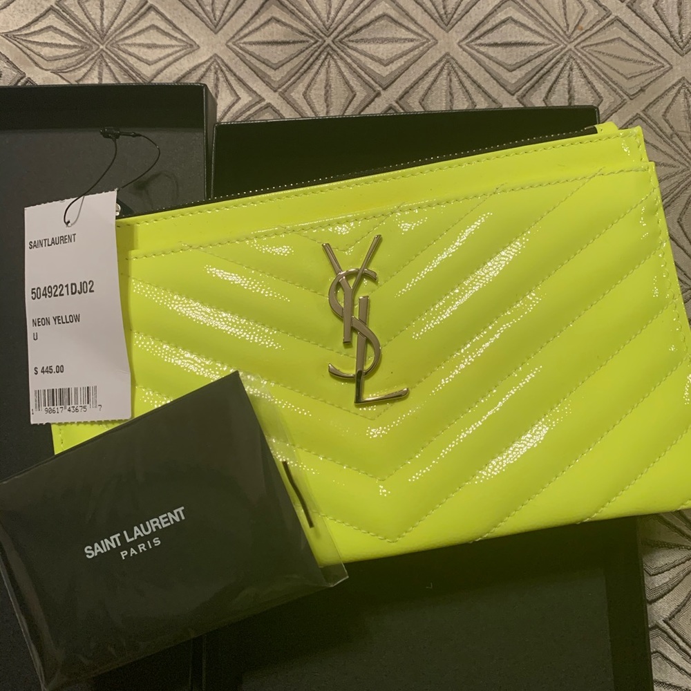 YSL neon yellow clutch